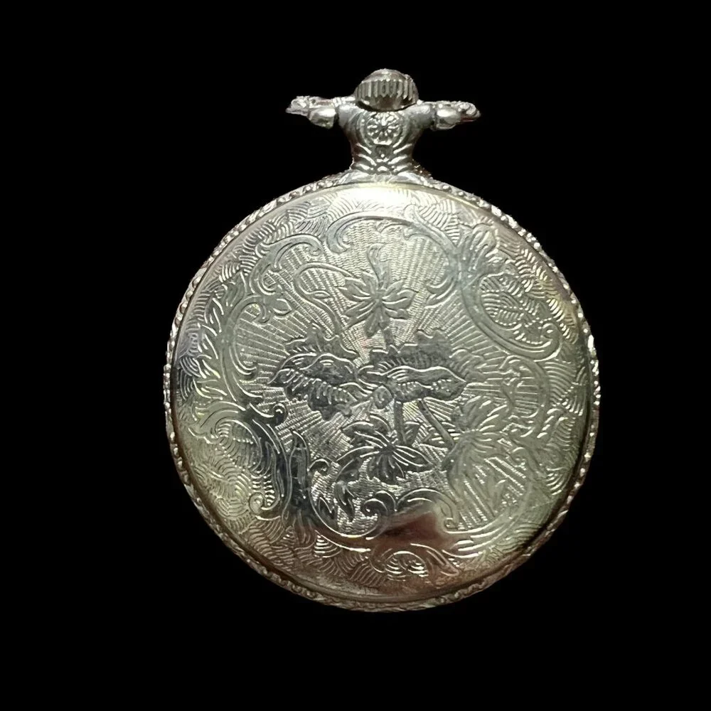 Mark Naimer Train Pocket Watch Vintage Battery‎ Silver Tone For Parts Only